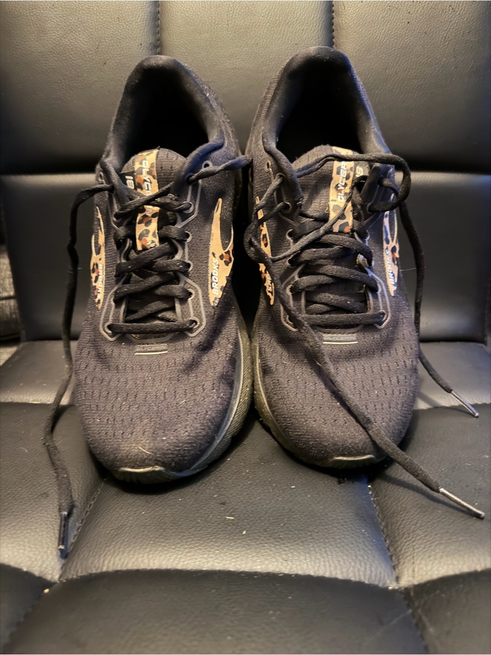 Brooks Black Athletic Running Shoes with Leopard Accent